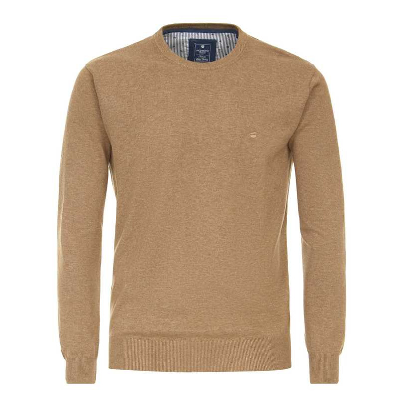 pull col rond en coton de couleur camel de chez REDMOND