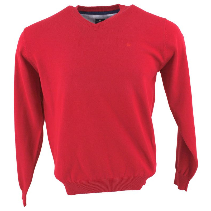 Pull homme coton col V REDMOND 600rd rouge