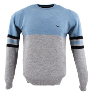 pull laine BEST GUEST ras du cou bleu ciel et gris