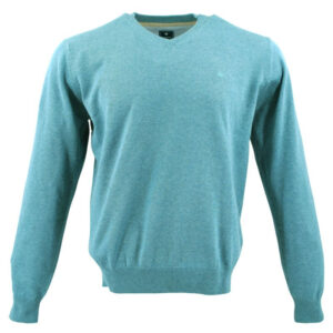 Pull col V REDMOND 600rd en coton bleu