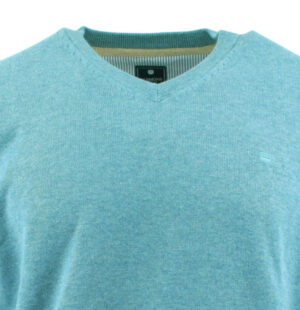 Pull col V REDMOND 600rd en coton bleu