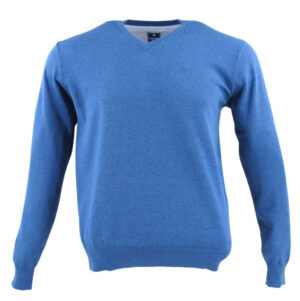 Pull coton col V bleu REDMOND 600rd