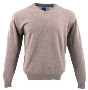 Pull col V REDMOND 600rd en coton beige marron