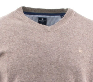 Pull col V REDMOND 600rd en coton beige marron