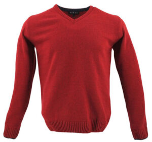 pull 80% laine col V GUY DE BERAC rouge R1386