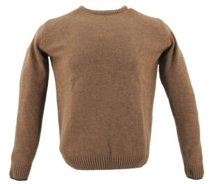 pull 80% laine col ras du cou GUY DE BERAC marron / beige R1385