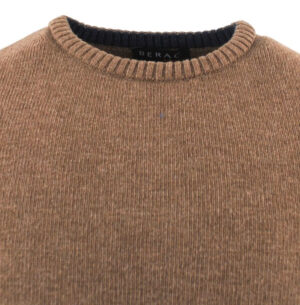 pull 80% laine col ras du cou GUY DE BERAC marron / beige R1385