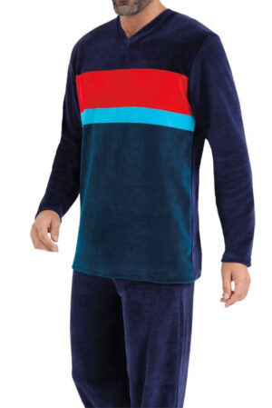 Pyjama homme velours chaud Eminence marine et rouge