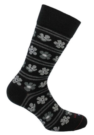 Chaussettes laine noires fleurs LABONAL 38181