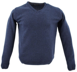 pull 80% laine col V GUY DE BERAC bleu R1386