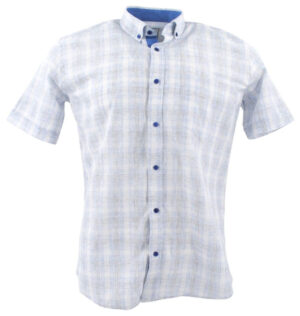 chemise manches courtes CAP TEN blanc et bleu