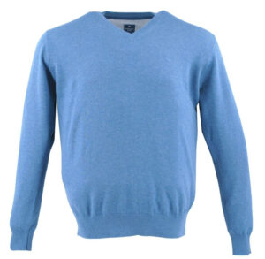 Pull coton col V bleu foncé REDMOND 600rd