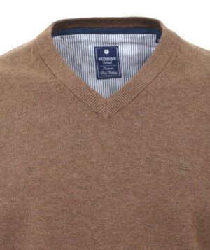 Pull coton col V marron clair REDMOND 600rd