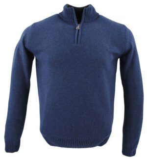 pull 80% laine col montant GUY DE BERAC bleu R1387