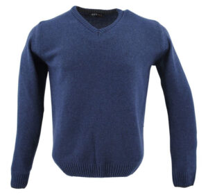 pull 80% laine col V GUY DE BERAC bleu R1386