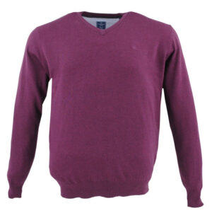 Pull coton col V bordeaux foncé REDMOND 600rd