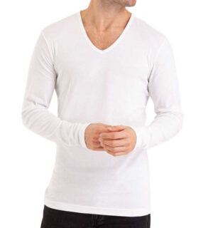 Tee-shirt manches longues coton EMINENCE col V blanc 3V18