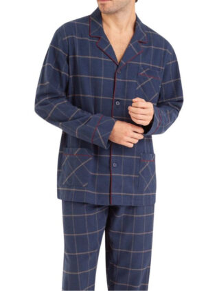 Pyjama boutonné chaud EMINENCE tartan bleu rayé