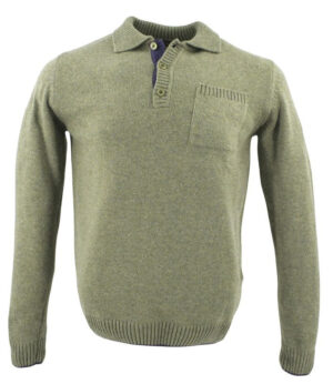 pull 80% laine col polo GUY DE BERAC vert olive