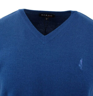 pull laine col V indigo GUY DE BERAC R0615