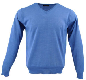 pull col V bleu clair en laine fine MONTE CARLO 4021mc