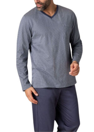 Pyjama long mercerisé Eminence motif gris