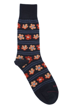 Chaussettes laine marine fleurs LABONAL 38181