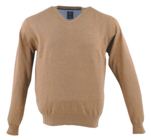 Pull coton col V REDMOND couleur chameau 600rd