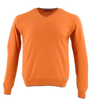 pull homme col V BEST GUEST laine cachemire orange Bruno