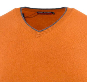 pull homme col V BEST GUEST laine cachemire orange Bruno