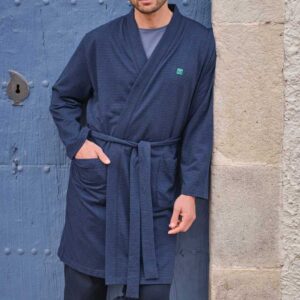 Peignoir homme MASSANA marine et fines rayures