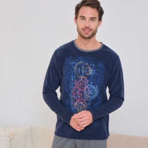 Pyjama homme MASSANA col rond imprimé bleu