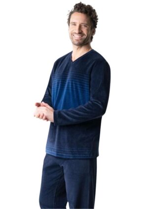 Pyjama homme velours EMINENCE col V bleu 7U58