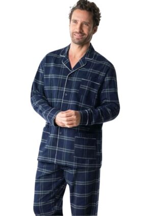 Pyjama homme veste boutonnée EMINENCE tartan vert et marine 7M58