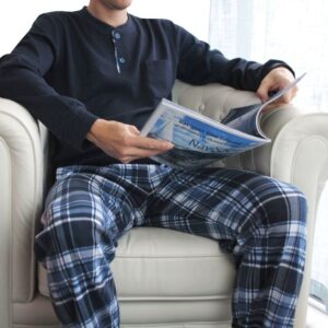 Pyjama jogging homme RINGELLA uni marine avec pantalon à carreaux