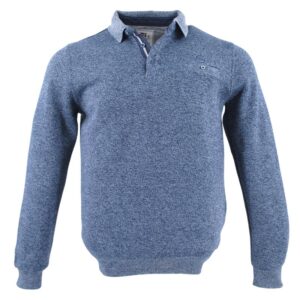 pull homme CAPTEN col polo bleu chiné