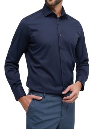 Chemise sans repassage coton opaque marine Eterna 8817etm